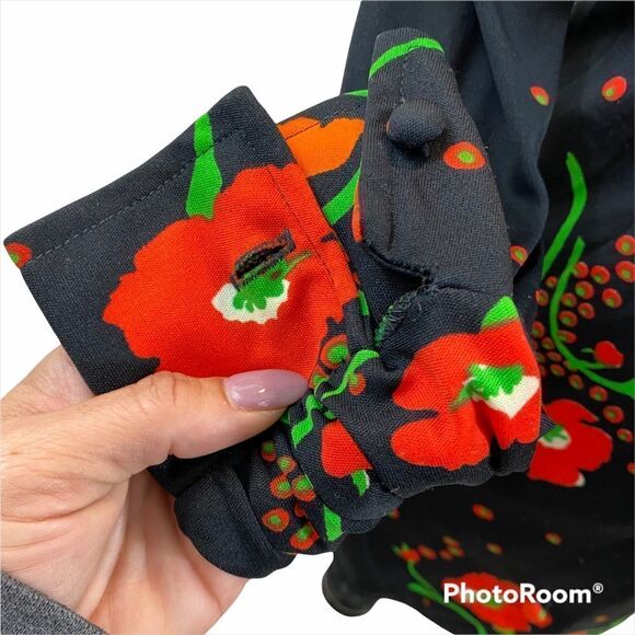 Ladies Vintage Leslie J Poppy Print Button Down - Picture 5 of 15